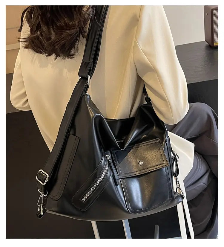 Retro Soft Leather Large Backpack with Synthetic Material