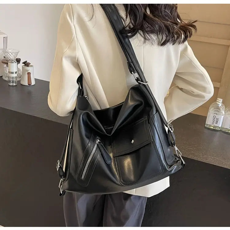 Retro Soft Leather Large Backpack with Synthetic Material