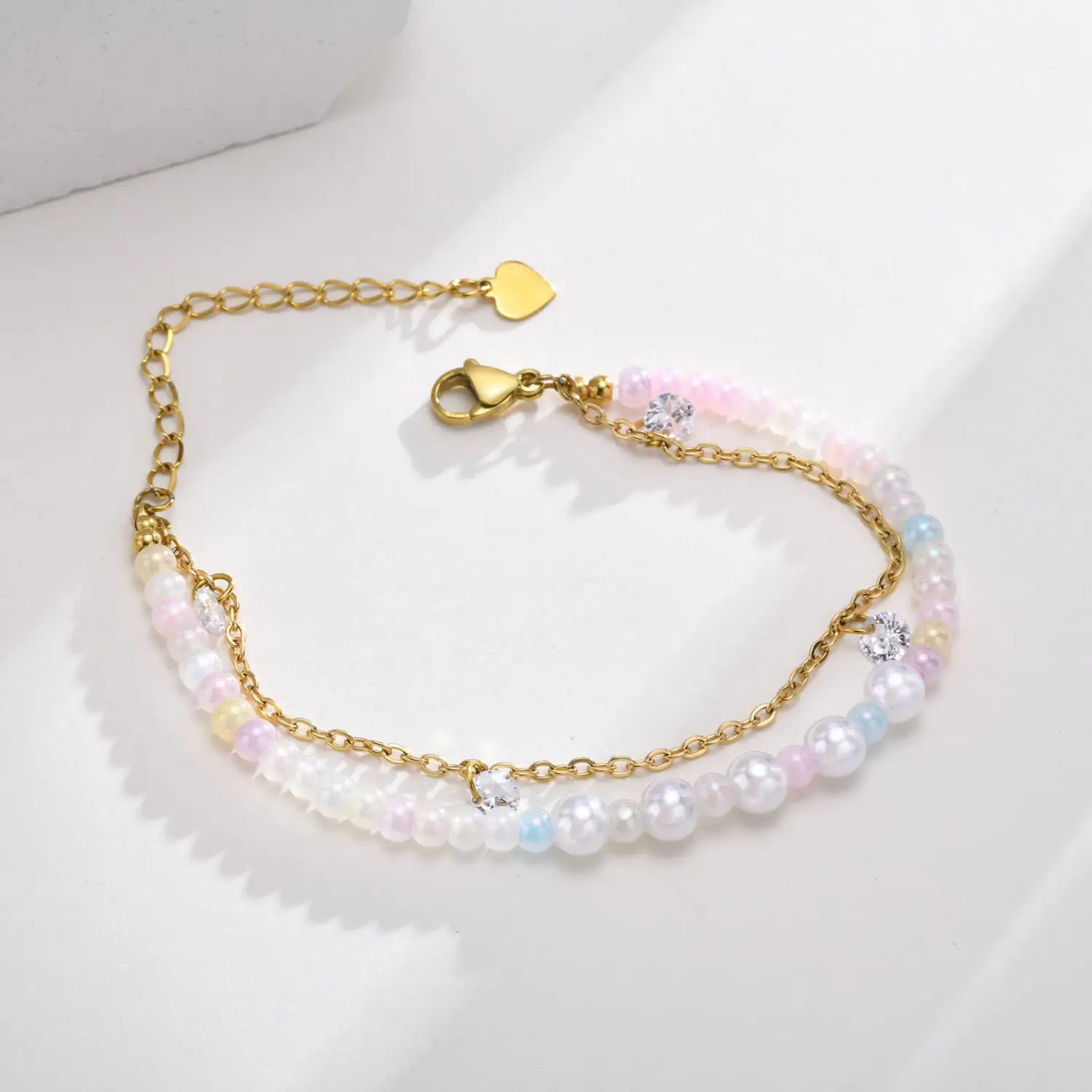 Cross Chain Pearl Bead Double-layer Bracelet