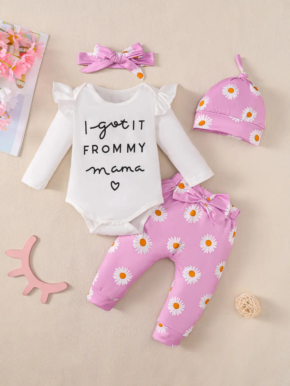 Baby Girl Cotton Romper 4-piece Set