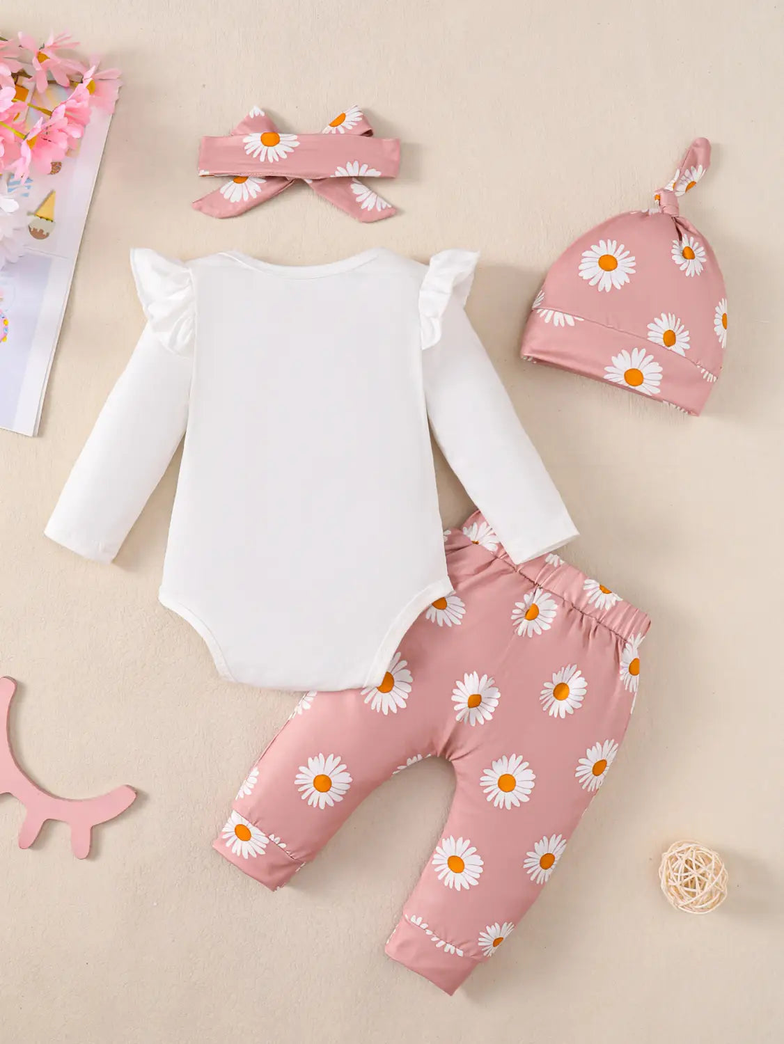 Baby Girl Cotton Romper 4-piece Set