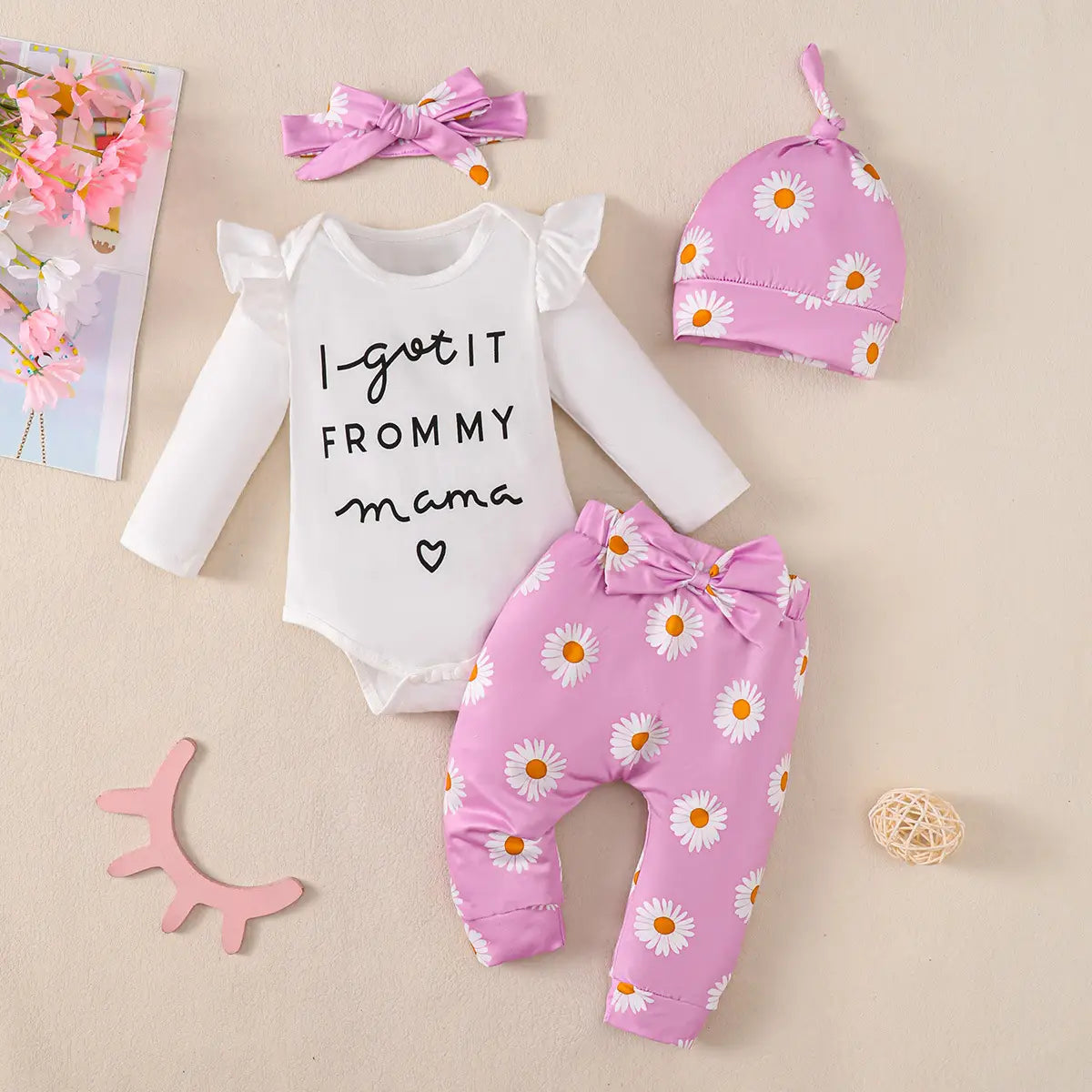 Baby Girl Cotton Romper 4-piece Set