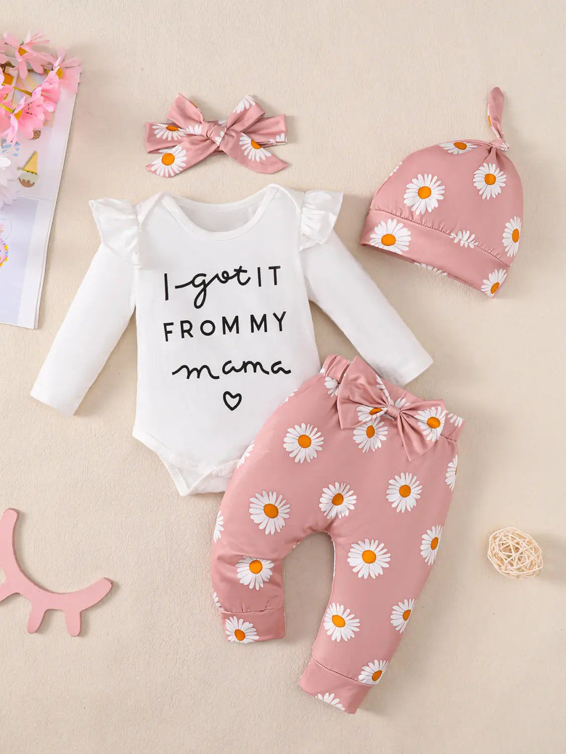 Baby Girl Cotton Romper 4-piece Set