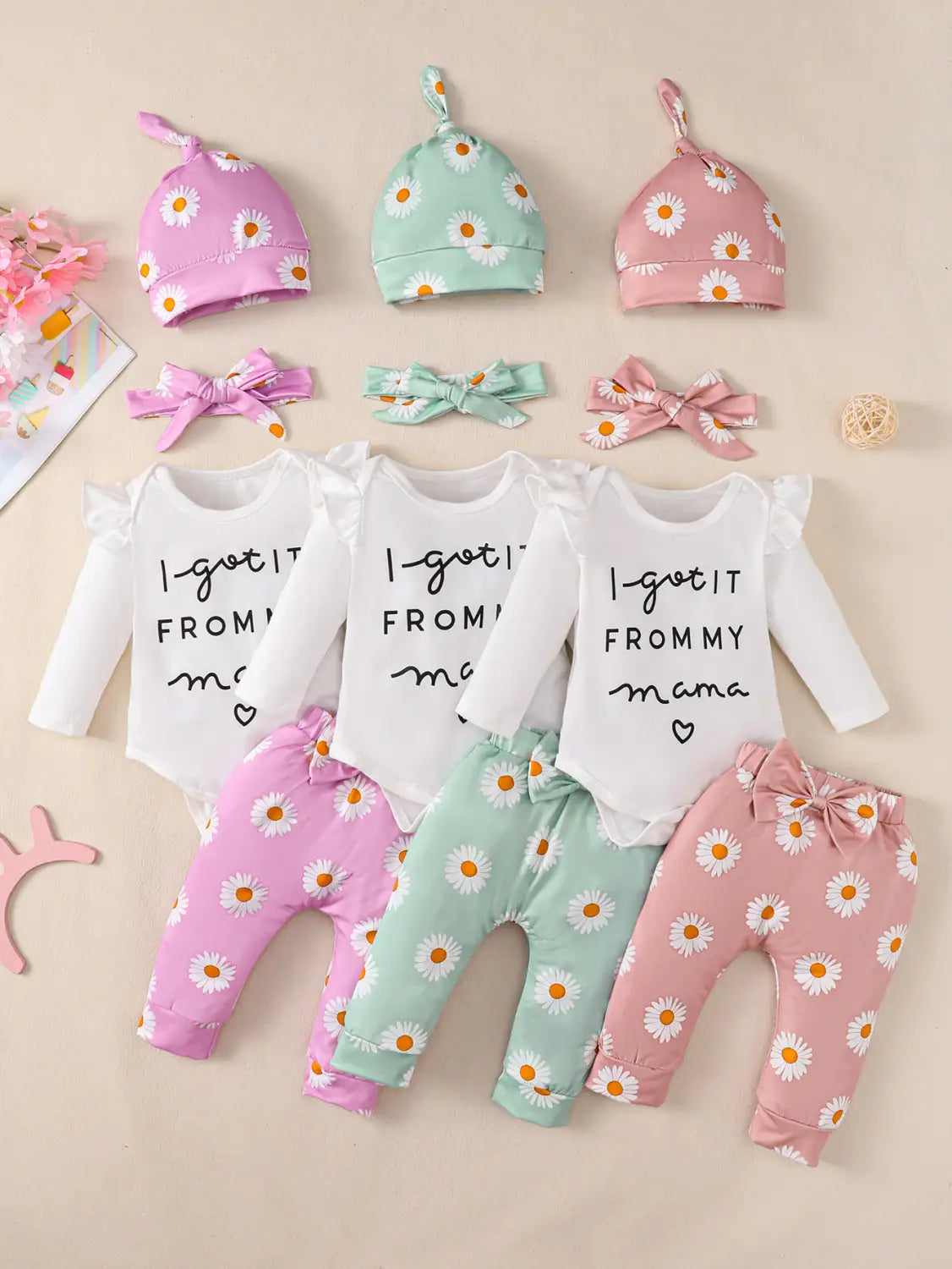 Baby Girl Cotton Romper 4-piece Set