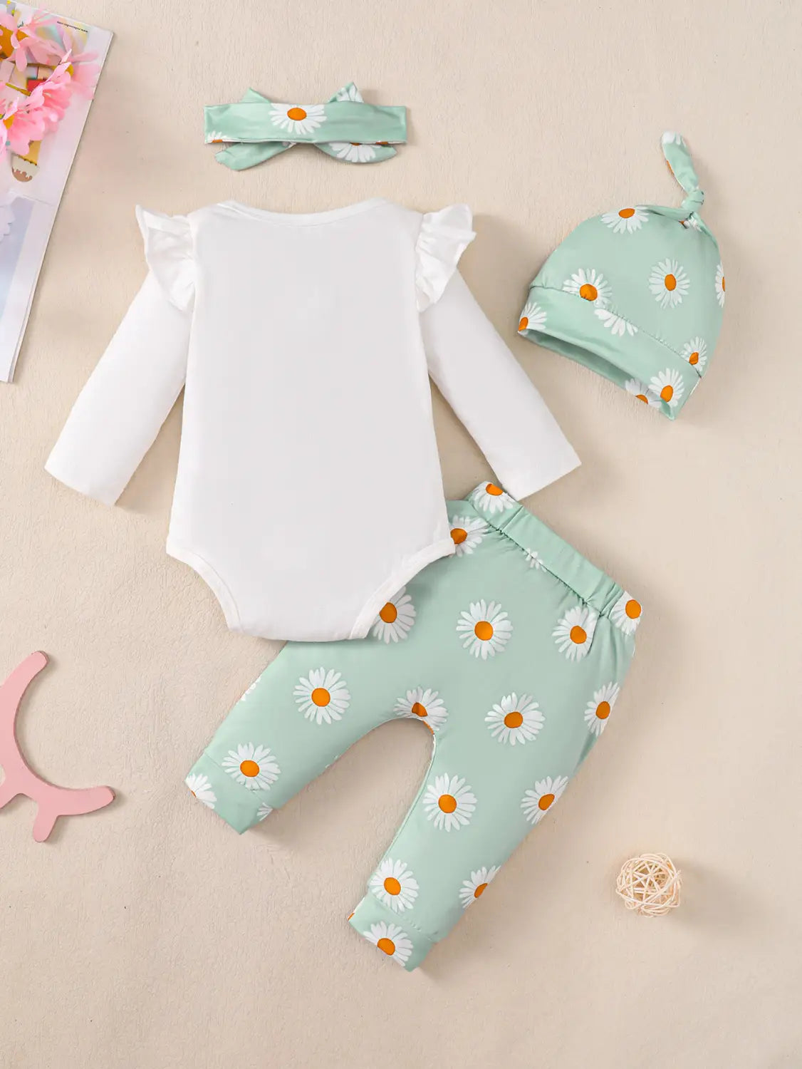 Baby Girl Cotton Romper 4-piece Set