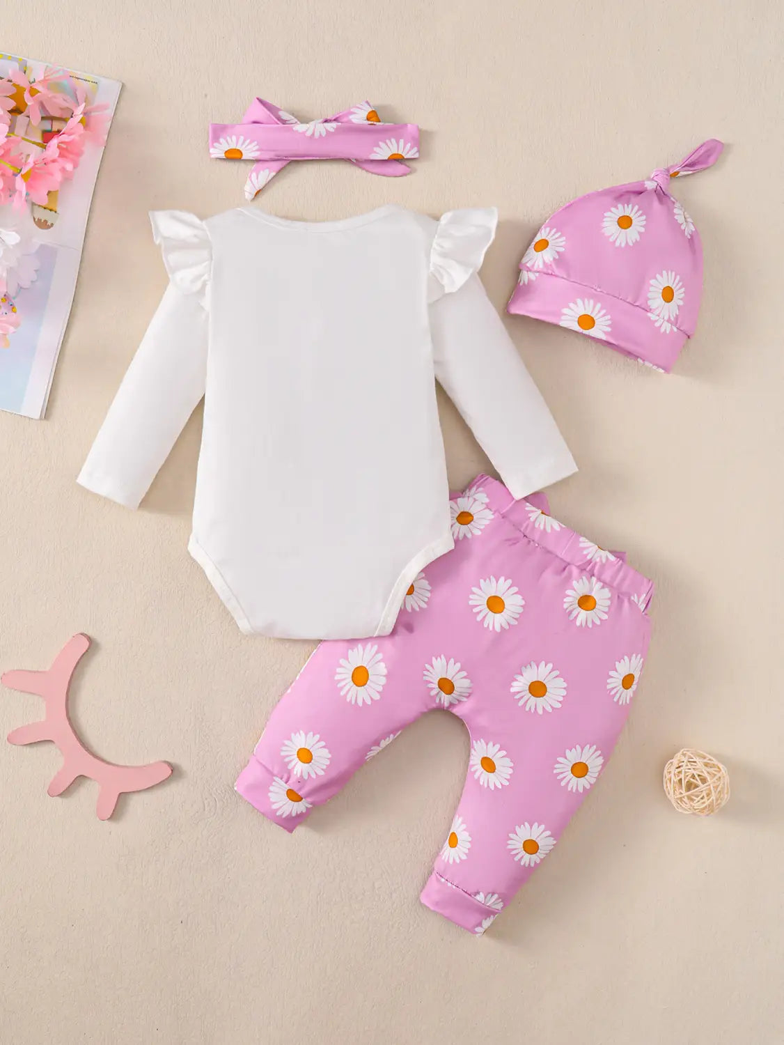 Baby Girl Cotton Romper 4-piece Set