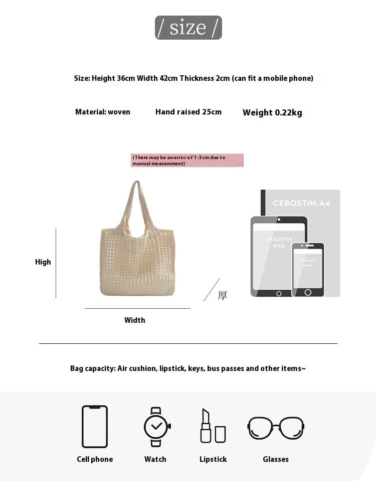 Hollow Knitted Large Capacity Shoulder Bag for Daily