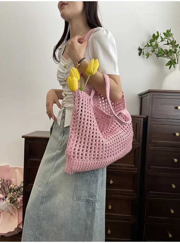 Hollow Knitted Large Capacity Shoulder Bag for Daily