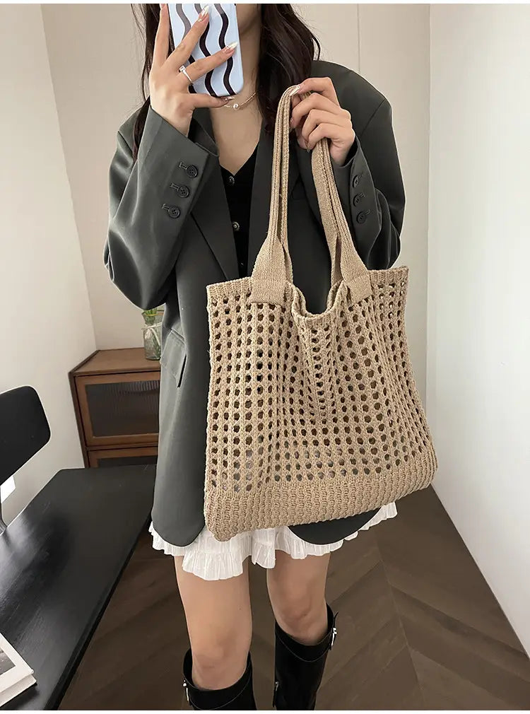 Hollow Knitted Large Capacity Shoulder Bag for Daily