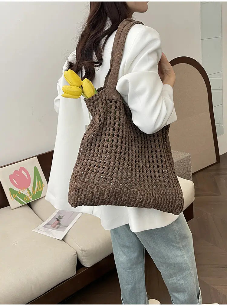 Hollow Knitted Large Capacity Shoulder Bag for Daily