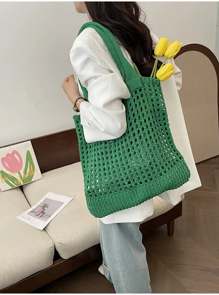Hollow Knitted Large Capacity Shoulder Bag for Daily