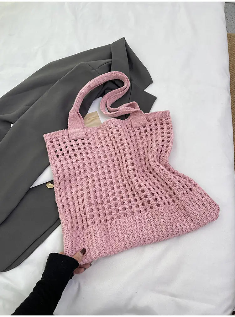 Hollow Knitted Large Capacity Shoulder Bag for Daily