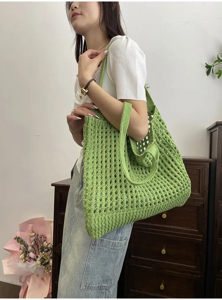 Hollow Knitted Large Capacity Shoulder Bag for Daily
