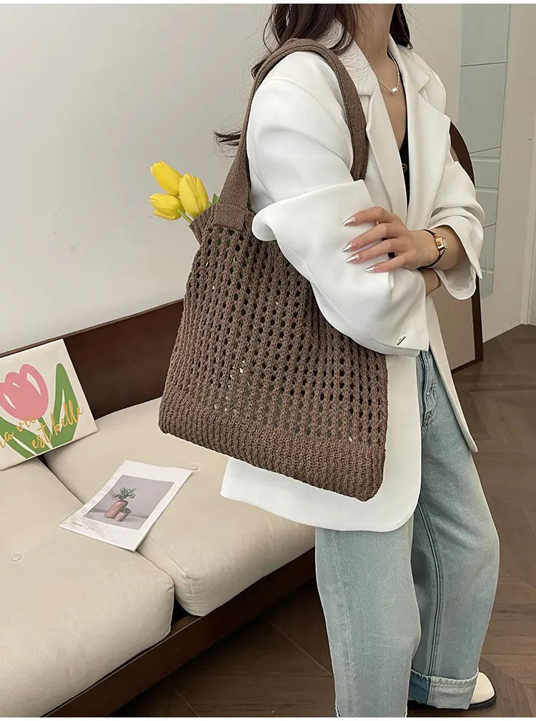 Hollow Knitted Large Capacity Shoulder Bag for Daily