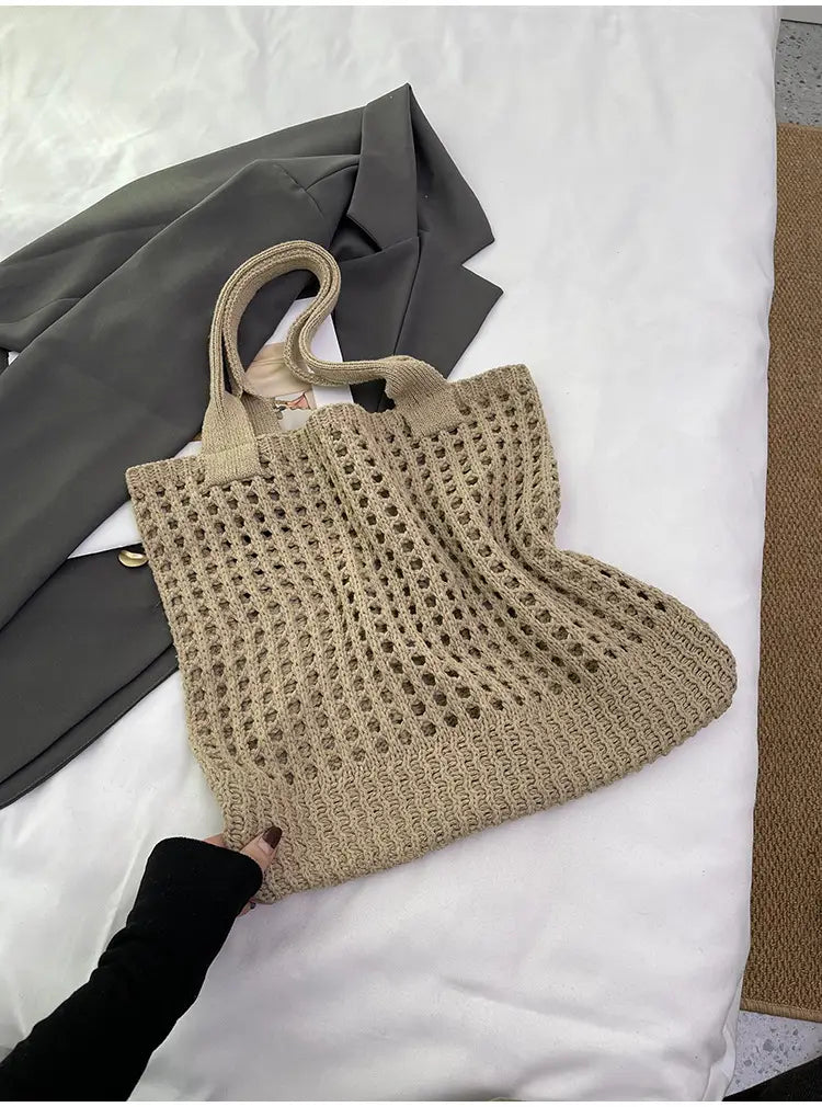 Hollow Knitted Large Capacity Shoulder Bag for Daily