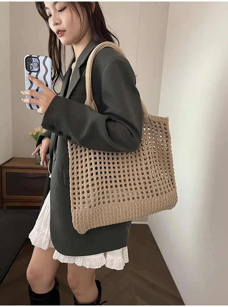 Hollow Knitted Large Capacity Shoulder Bag for Daily