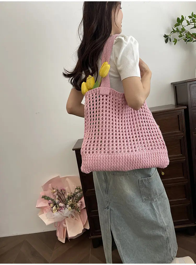 Hollow Knitted Large Capacity Shoulder Bag for Daily