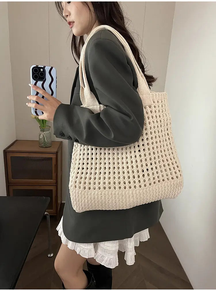 Hollow Knitted Large Capacity Shoulder Bag for Daily