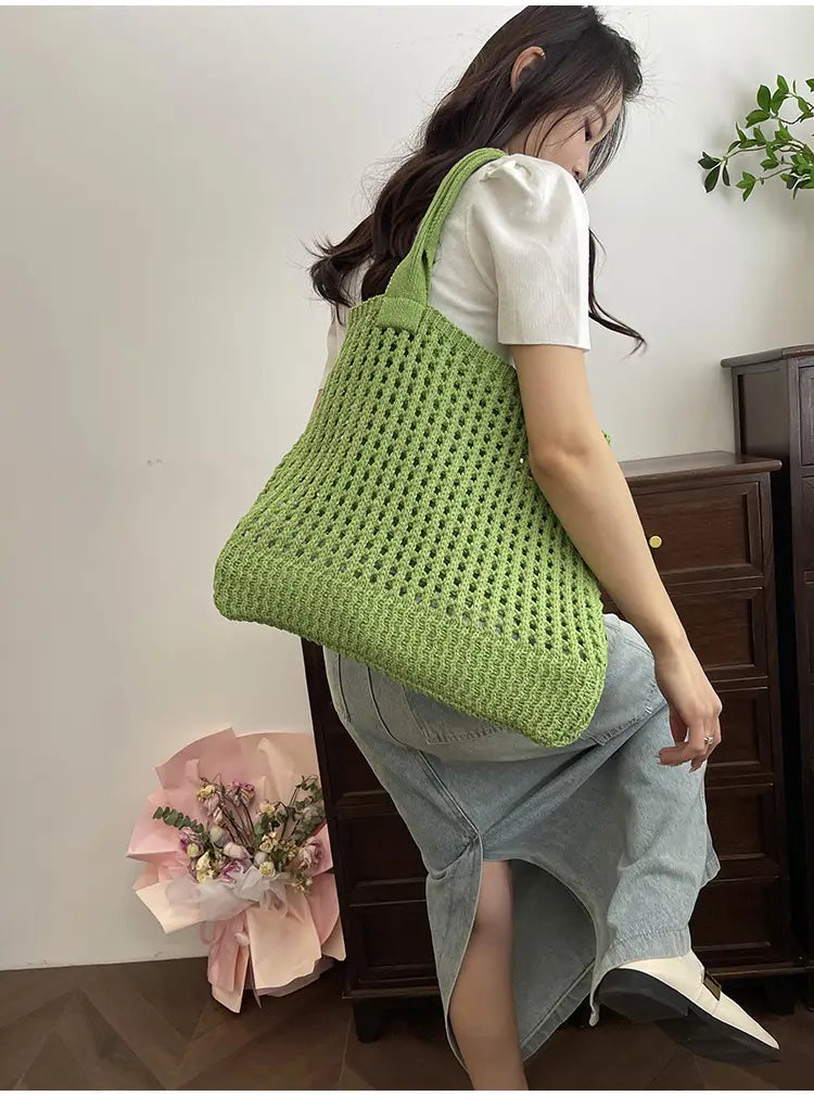 Hollow Knitted Large Capacity Shoulder Bag for Daily