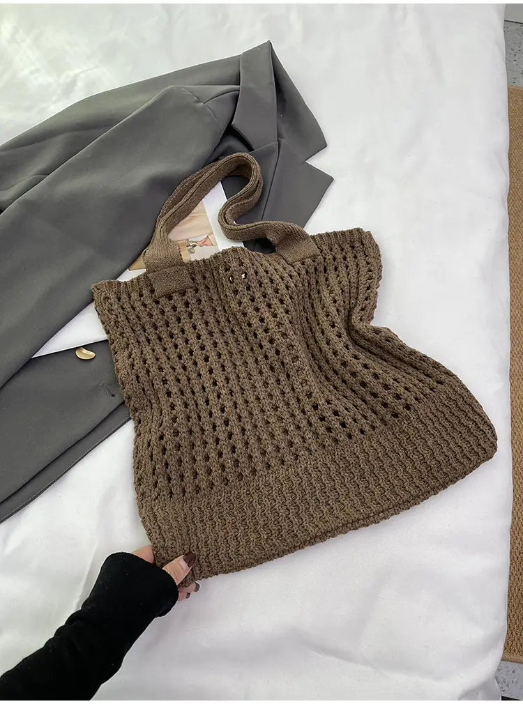 Hollow Knitted Large Capacity Shoulder Bag for Daily