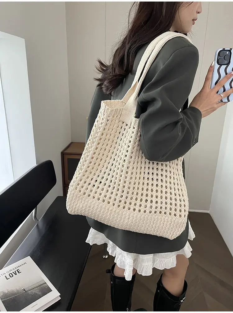 Hollow Knitted Large Capacity Shoulder Bag for Daily
