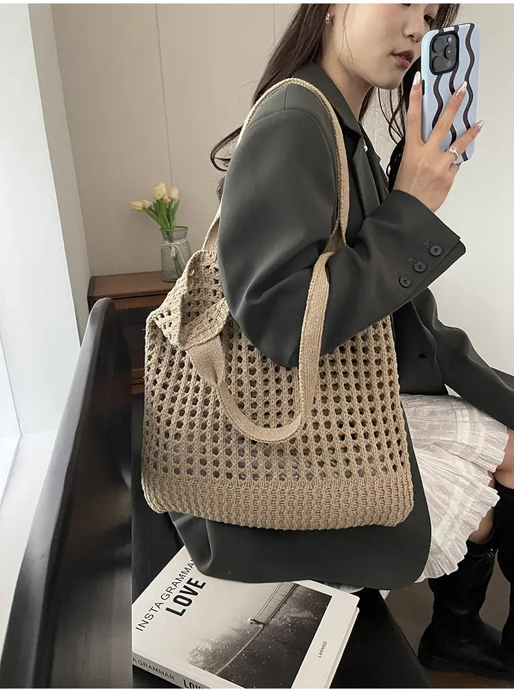 Hollow Knitted Large Capacity Shoulder Bag for Daily