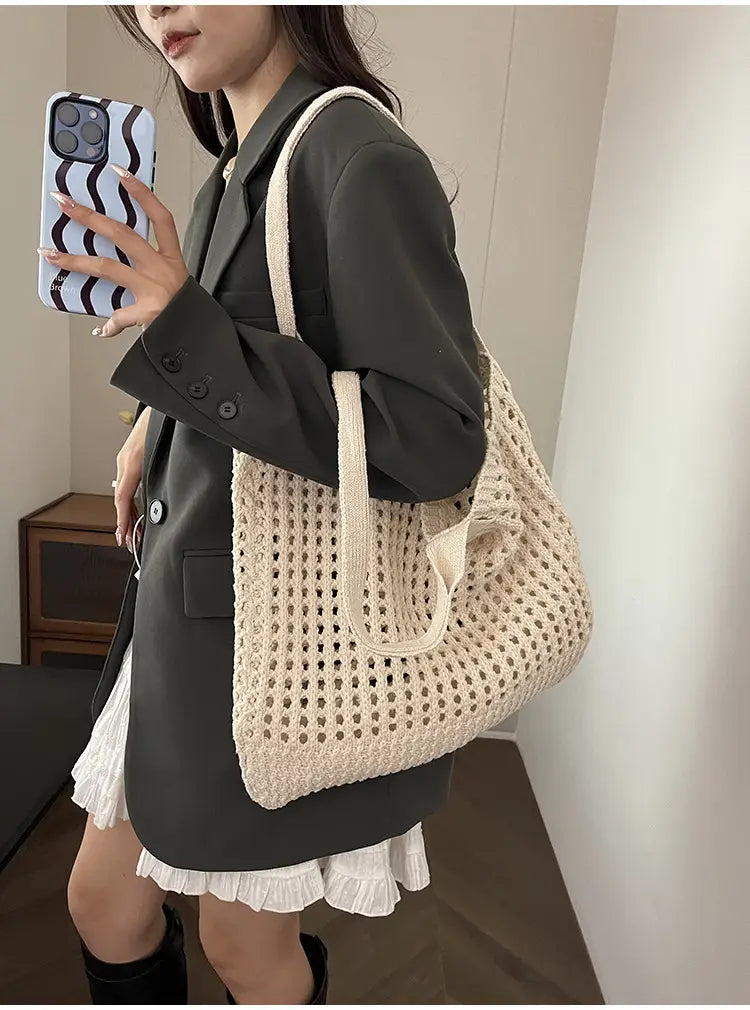 Hollow Knitted Large Capacity Shoulder Bag for Daily