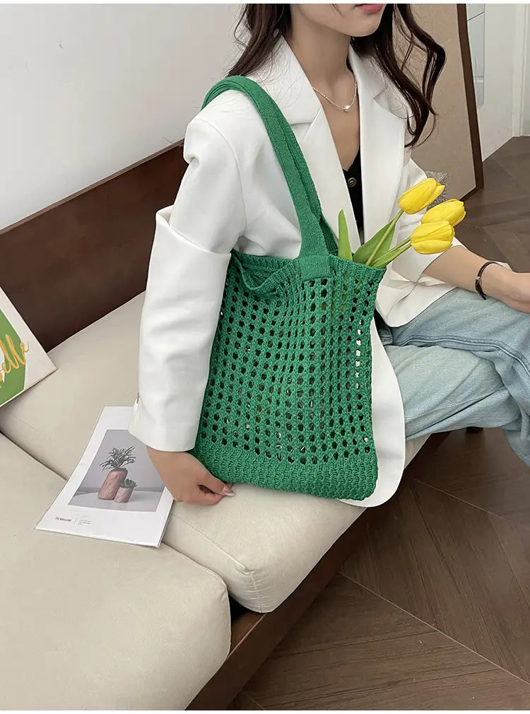 Hollow Knitted Large Capacity Shoulder Bag for Daily