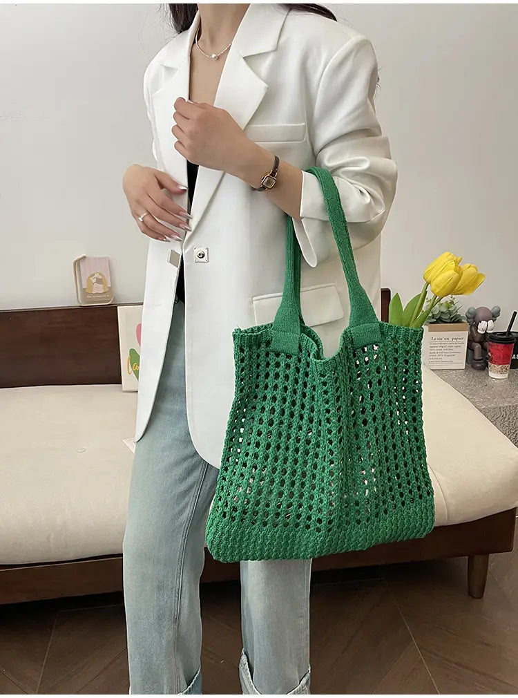 Hollow Knitted Large Capacity Shoulder Bag for Daily
