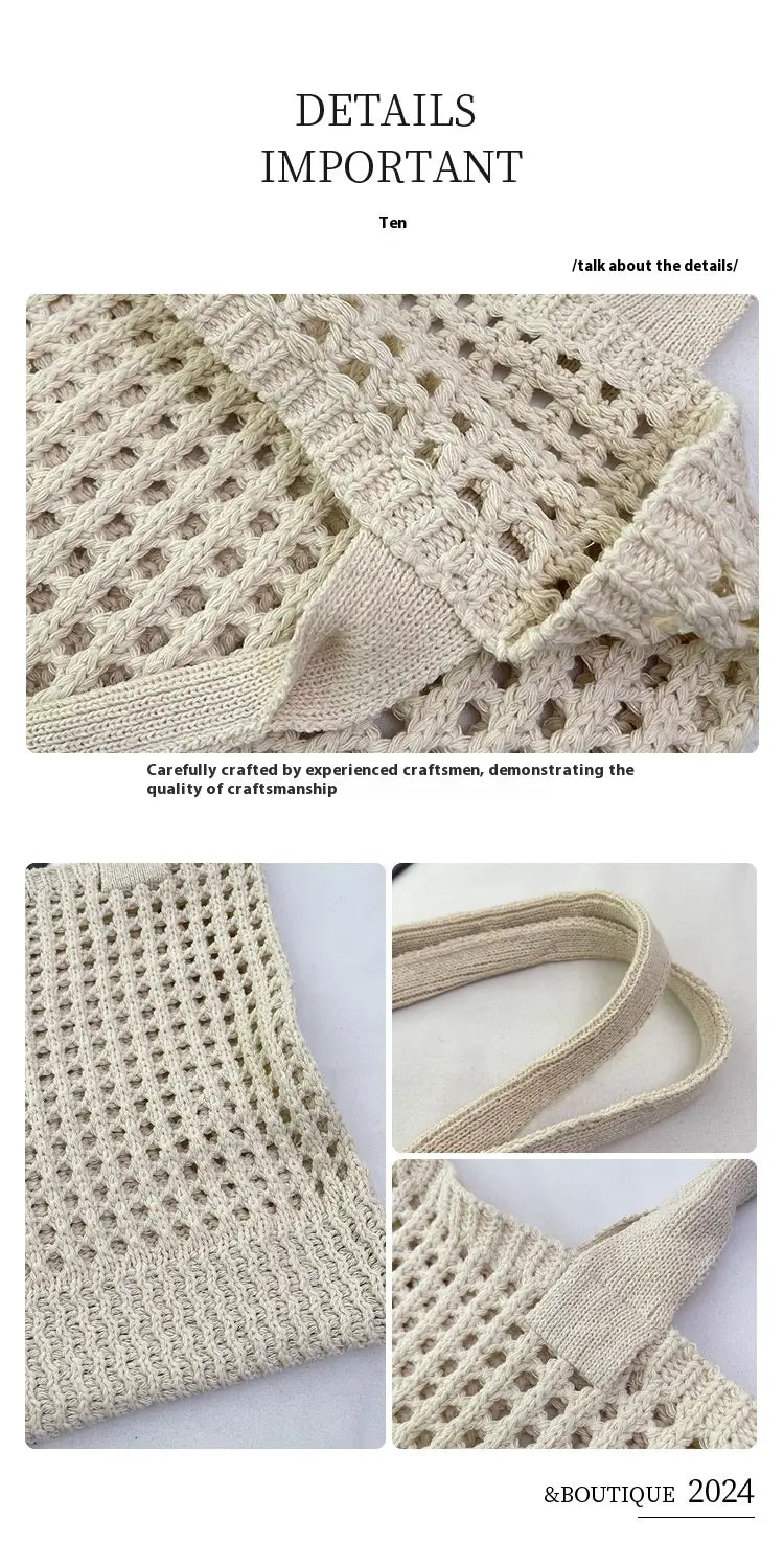 Hollow Knitted Large Capacity Shoulder Bag for Daily