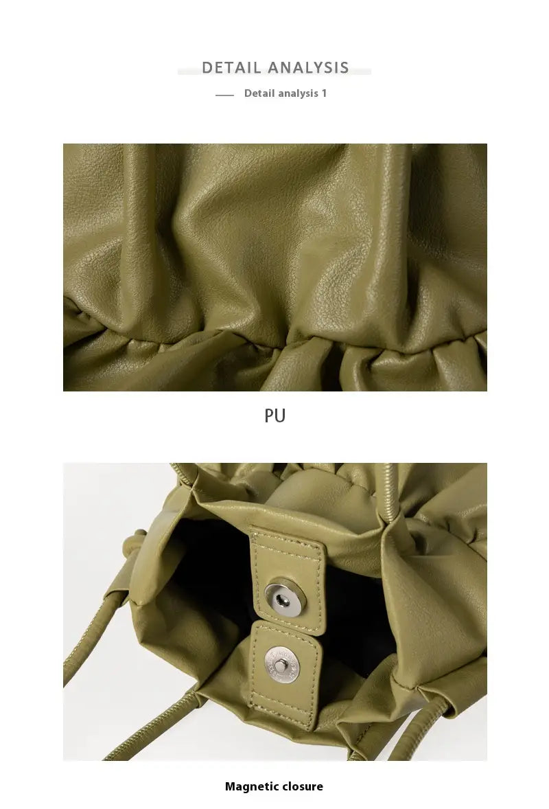 Pleated Ruffled Handbag Casual Messenger Bag with Sandwich Pocket and Inner Zipper