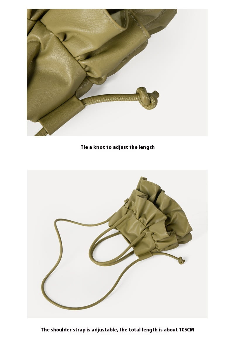 Pleated Ruffled Handbag Casual Messenger Bag with Sandwich Pocket and Inner Zipper