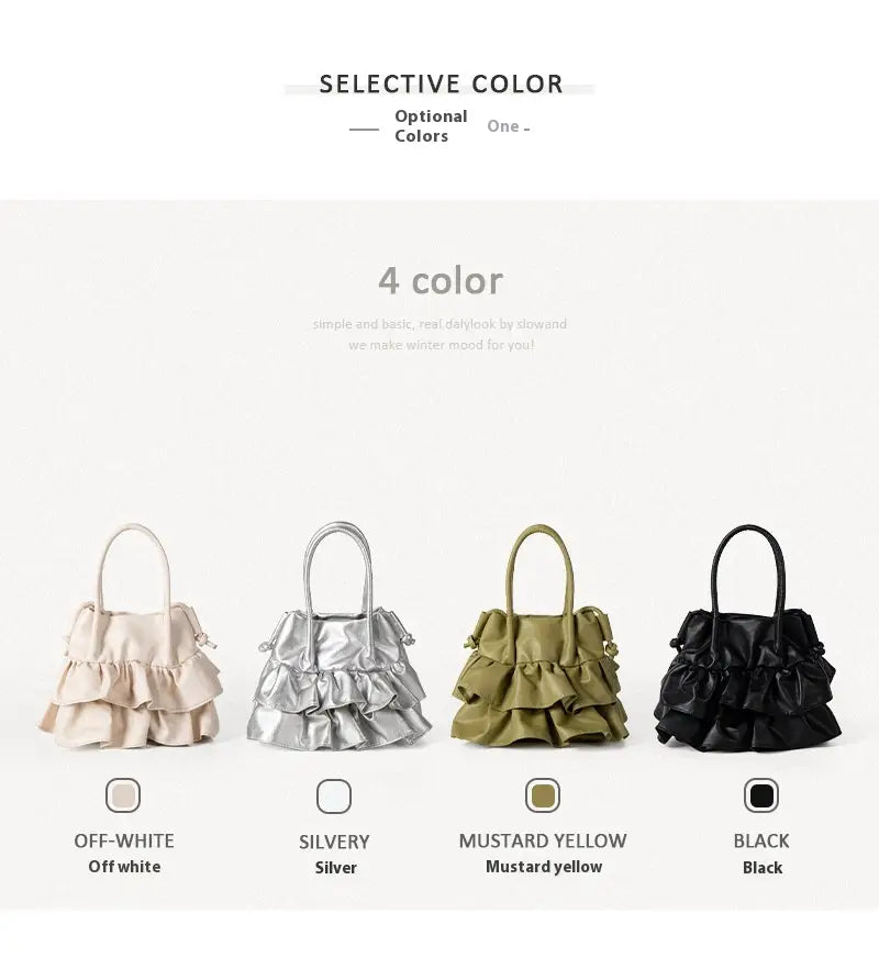 Pleated Ruffled Handbag Casual Messenger Bag with Sandwich Pocket and Inner Zipper