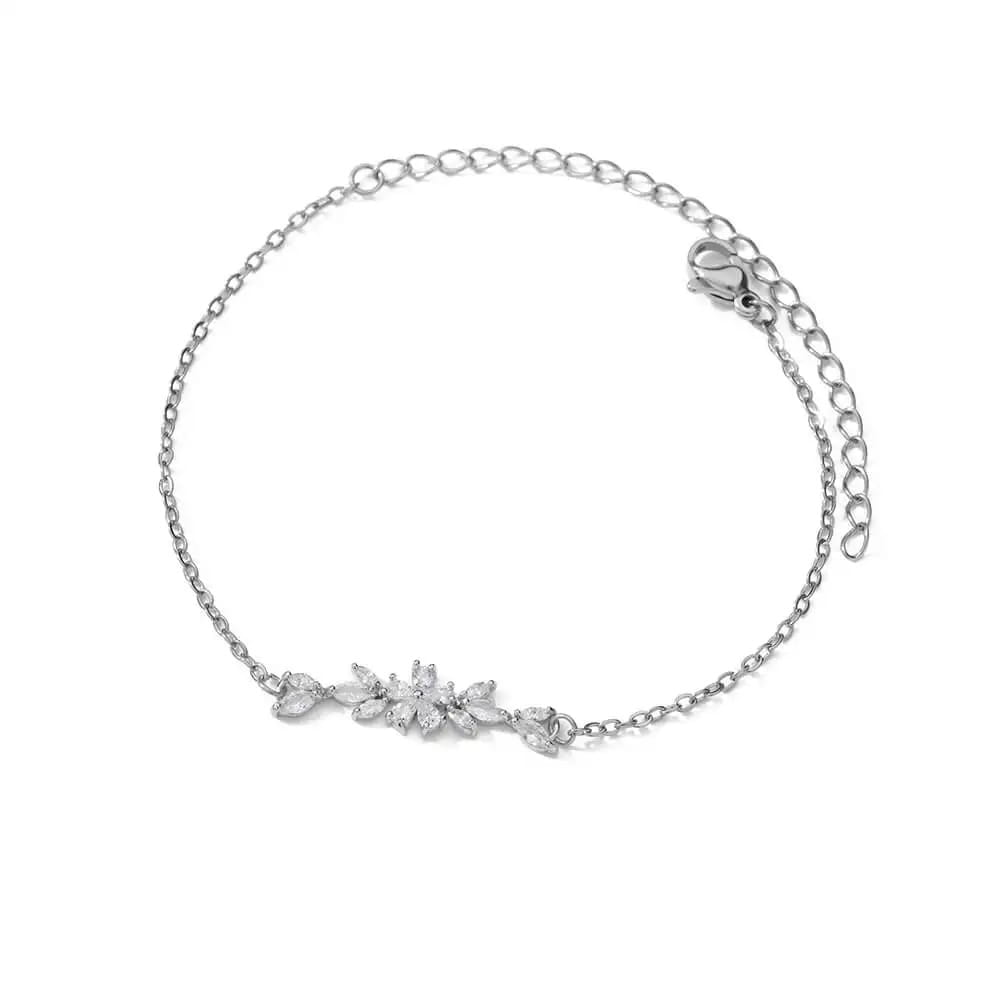 Simple Graceful Inlaid Zircon Flower Leaf Bracelet