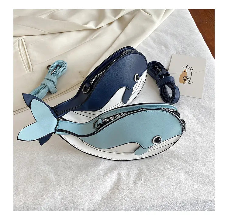 Japanese Cute Cartoon Whale Crossbody Bag with Dancing Design