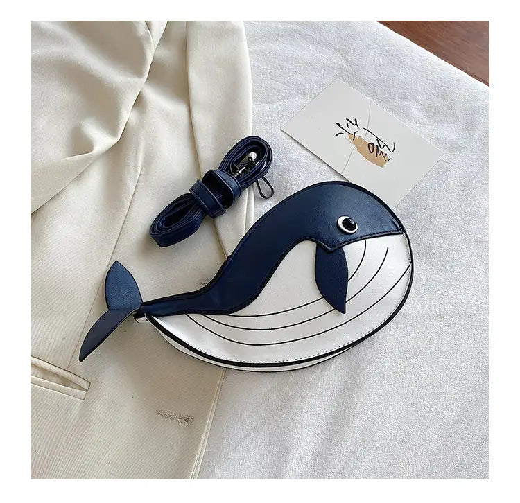 Japanese Cute Cartoon Whale Crossbody Bag with Dancing Design