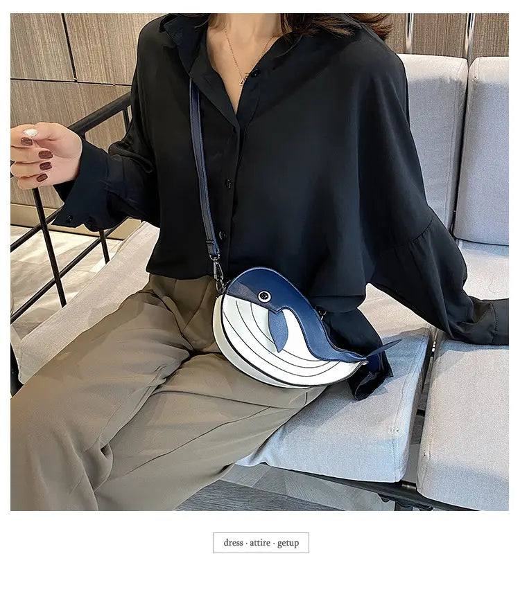 Japanese Cute Cartoon Whale Crossbody Bag with Dancing Design