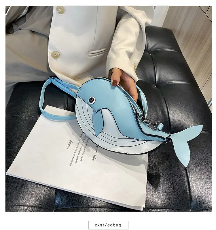 Japanese Cute Cartoon Whale Crossbody Bag with Dancing Design