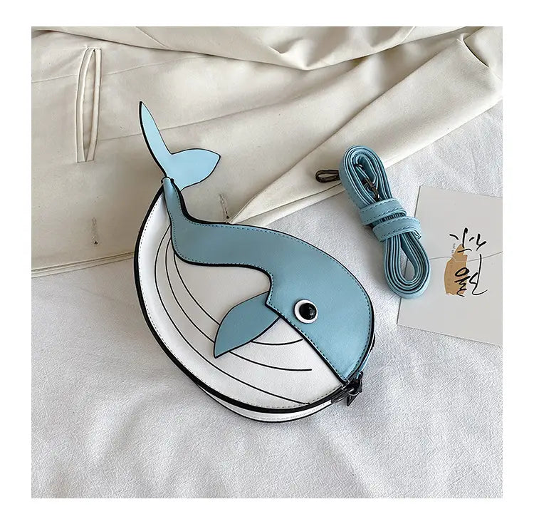 Japanese Cute Cartoon Whale Crossbody Bag with Dancing Design