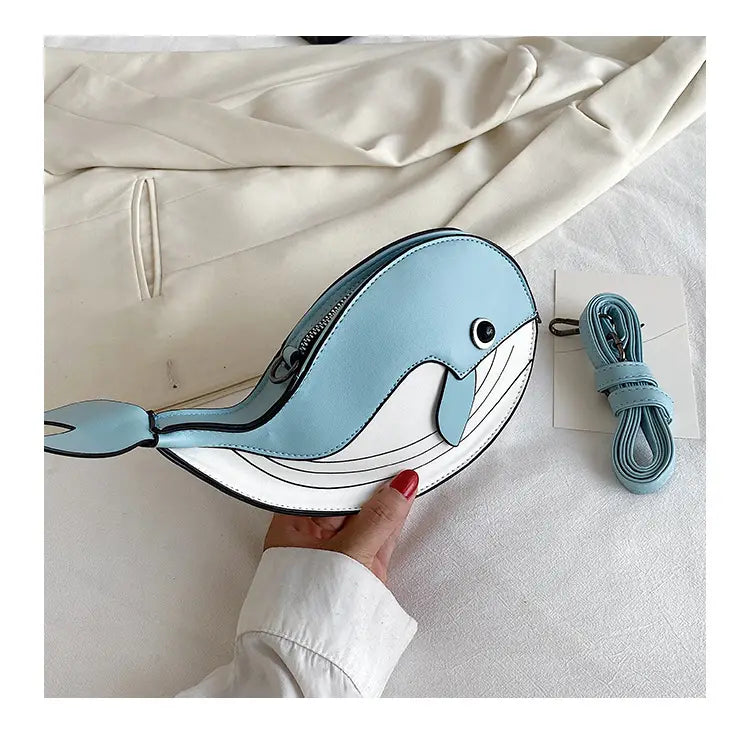 Japanese Cute Cartoon Whale Crossbody Bag with Dancing Design