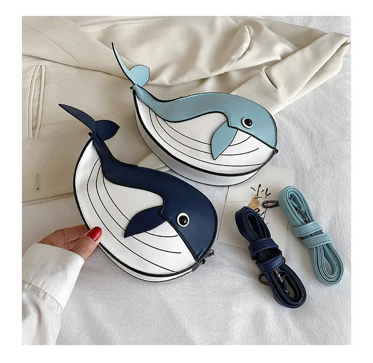 Japanese Cute Cartoon Whale Crossbody Bag with Dancing Design