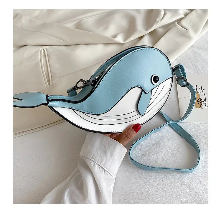Japanese Cute Cartoon Whale Crossbody Bag with Dancing Design