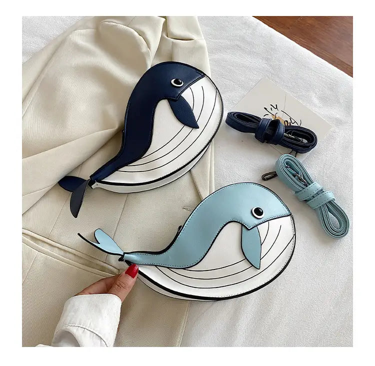 Japanese Cute Cartoon Whale Crossbody Bag with Dancing Design
