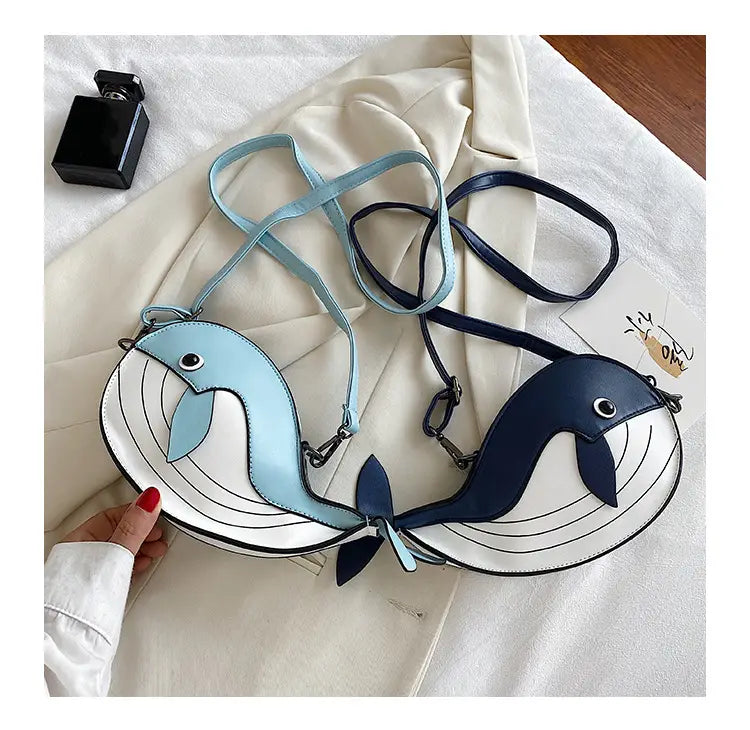 Japanese Cute Cartoon Whale Crossbody Bag with Dancing Design
