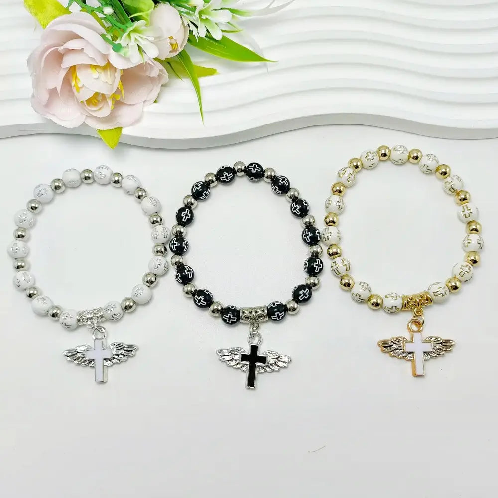 Rosary Bracelet Bronzing Acrylic Cross Bead Bracelet