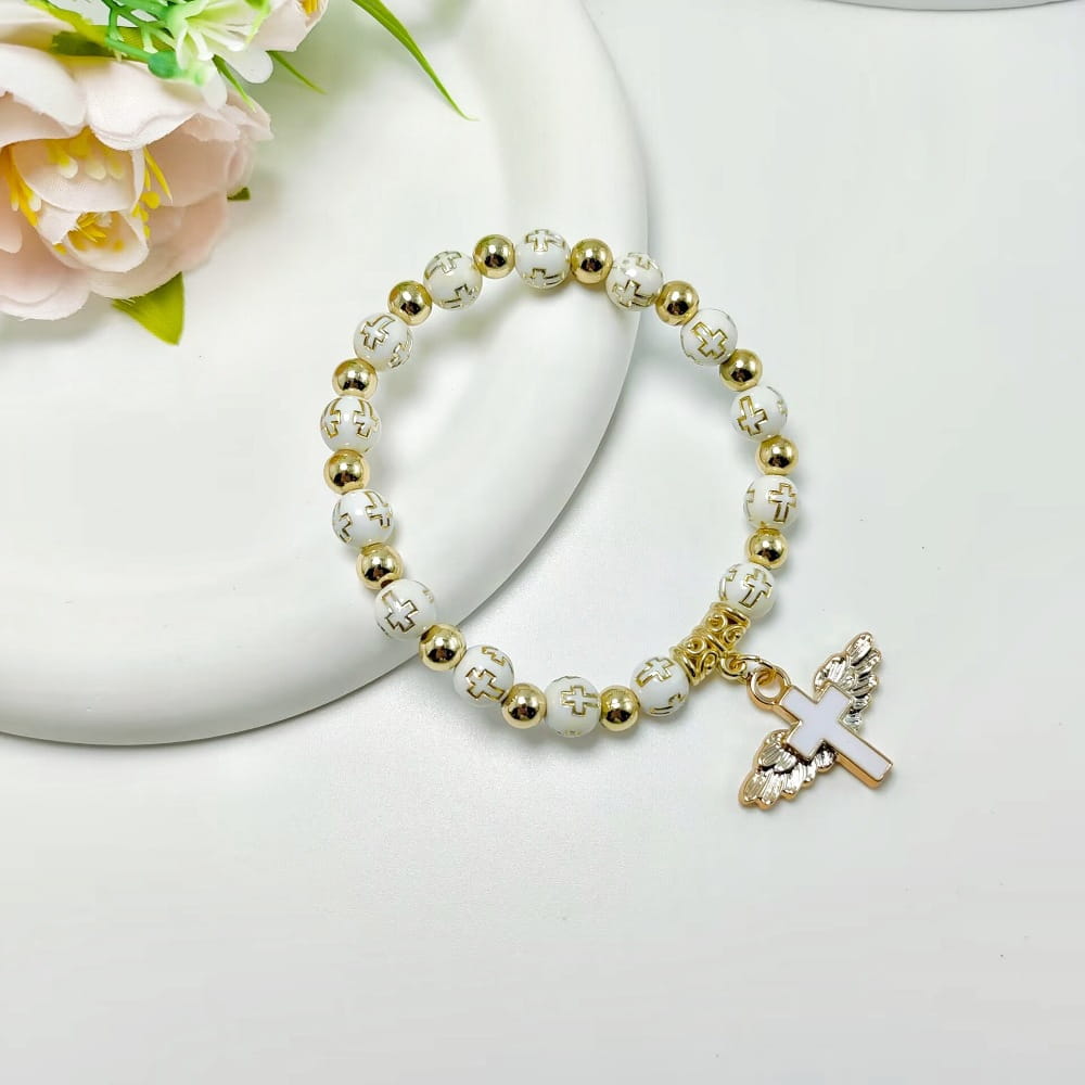 Rosary Bracelet Bronzing Acrylic Cross Bead Bracelet