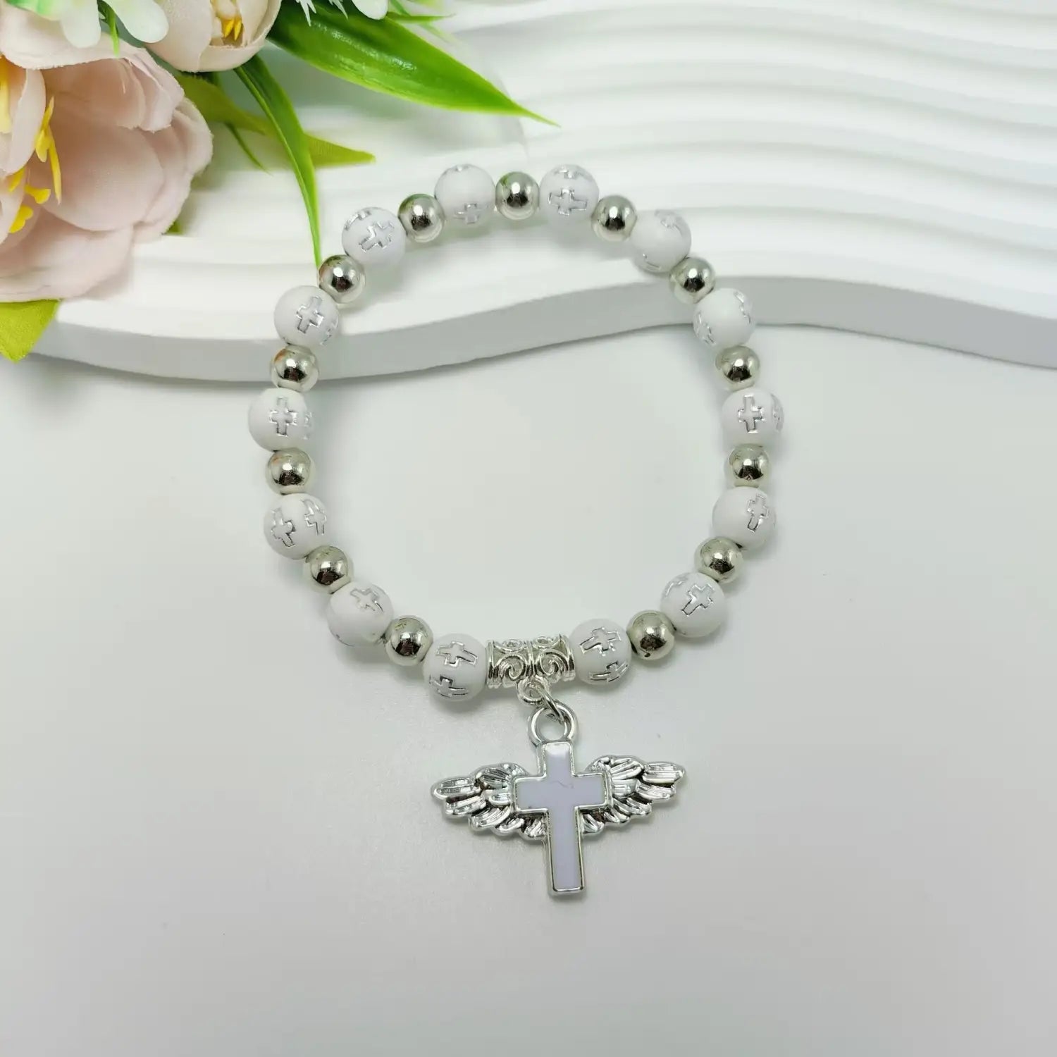 Rosary Bracelet Bronzing Acrylic Cross Bead Bracelet