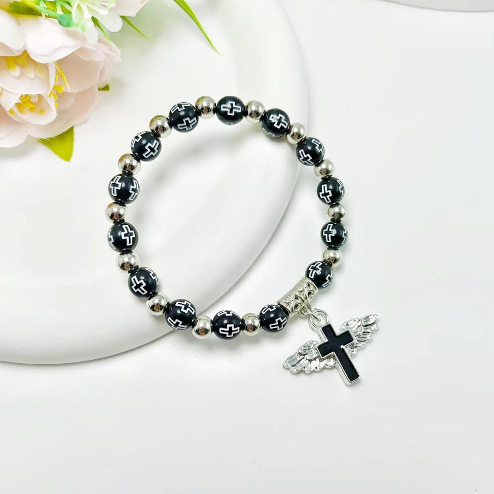 Rosary Bracelet Bronzing Acrylic Cross Bead Bracelet