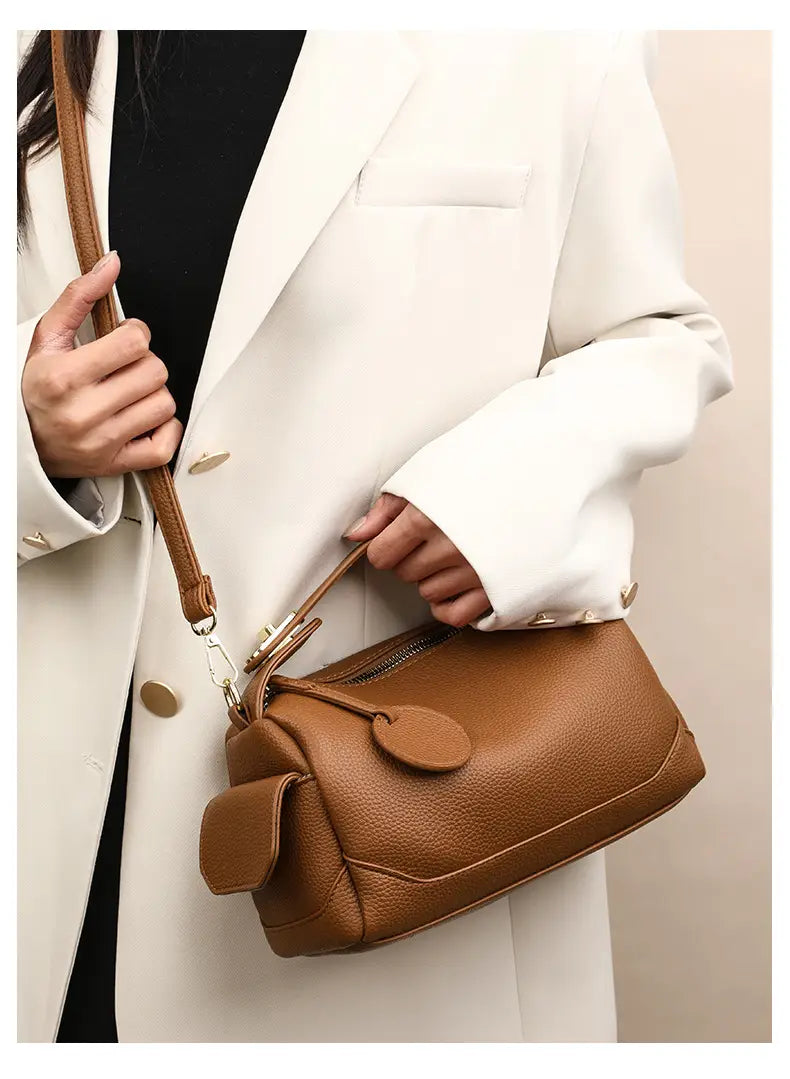 Large Capacity Pillow with Crossbody Soft Leather Design