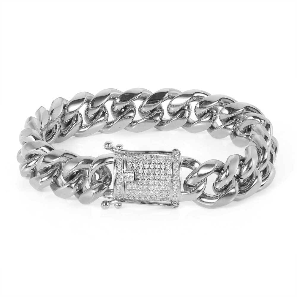 Ddiamante Buckle Stainless Steel Round Grinding Encryption Cuban Link Chain Bracelet